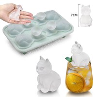 Moule à glace en silicone 3D en forme de chat, réutilisable, pour fruits et crèmes glacées, facile à démouler, outil pour boissons de fête estivale