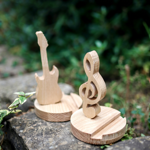 Support de téléphone en bois massif sculpté à la main, figurine musicale de qualité supérieure, guitare et clé de sol, pour la maison et le bureau, aux prix les plus bas - Product Image 1