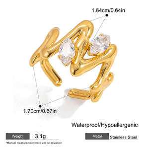 แหวนเซ็ต ERESI NEW BOHO TEAR EYE ZIRCON BEAUTY LINE WAVE ดีไซน์สวยเก๋สำหรับใส่ทุกวัน รุ่นฮิตประจำฤดูร้อน ชุบทอง 18k PVD บนสแตนเลสสตีล สำหรับผู้หญิง - Product Image 3