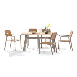 Conjunto de cadeiras para mesa de jantar ao ar livre, jardim, restaurante, mesa de madeira, plástico portátil