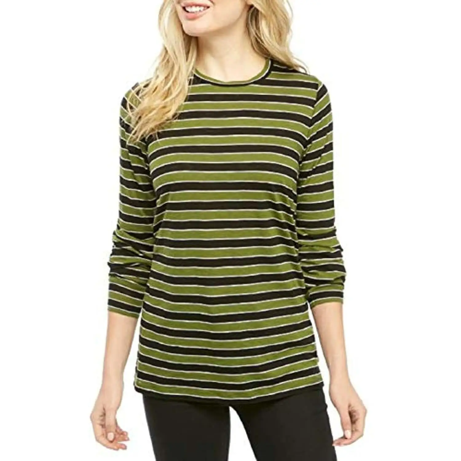 Custom Printing Striped Long Sleeve Cotton Blend T-Shirt