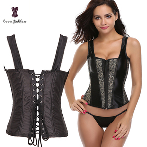 Taglie forti da S a <span class=keywords><strong>XXL</strong></span> 10 corsetto disossato in acciaio inox da donna con spalline Gothic Zip Top Bustier con perizoma - Product Image 1