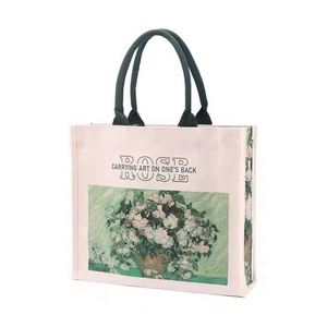 Sac fourre-tout en toile imprimée motif peinture à l'huile, grande capacité, tendance, sac à main pour femme avec logo imprimé - Product Image 2
