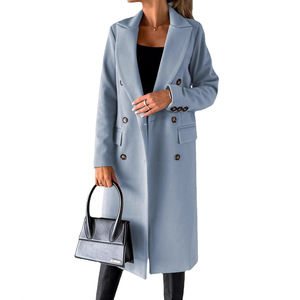 Manteau <span class=keywords><strong>trench</strong></span> à double boutonnage uni à manches longues et épaules dénudées pour femme, vêtement d'extérieur mi-lourd et tendance en <span class=keywords><strong>vert</strong></span> olive - Product Image 5