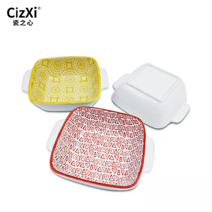 Petit bol en céramique de 6 pouces, carré, à double anse, écologique, minimaliste, pour bébé, avec impression couleur, logo personnalisé, boîte marron, pour la maison - Product Image 1