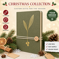 Carnet personnalisé de Noël avec couverture en pulpe moulée A5 motif brindilles d'olivier dorées, 80 feuilles, cadeau d'entreprise
