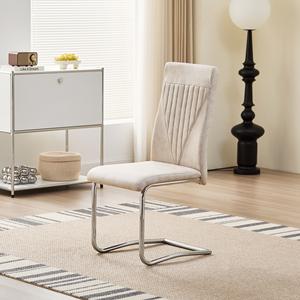 Chaises rembourrées à dossier haut en tissu <span class=keywords><strong>velours</strong></span> ivoire blanc crème personnalisable Chaises de salle à manger en porte-à-faux jambes chromées - Product Image 1