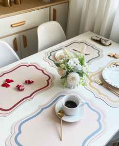 Napperon Rectangle en cuir imprimé fleur Ins Creative Style coréen contraste couleur isolation rayé imperméable anti-brûlure tapis - Product Image 6