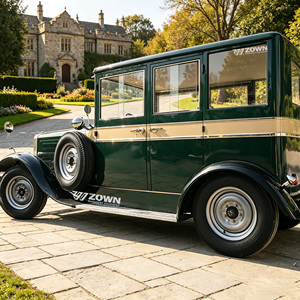 Voiture de tourisme ZOWN de style classique vintage, 5 places, carrosserie marron, garnitures argentées, alimentée à l'essence, utilisation en extérieur - Product Image 1