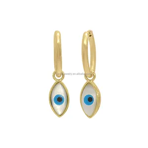 14k Gold Jewelry Solid Yellow Gold Shells Earrings Cute Devil Eye Huggie Hoop Earring For Women