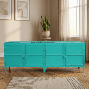 Meuble TV en tôle de fer vert poli et thermolaqué, unité TV de salon, mobilier industriel tendance, artisanat sur mesure Jangid - Product Image 1