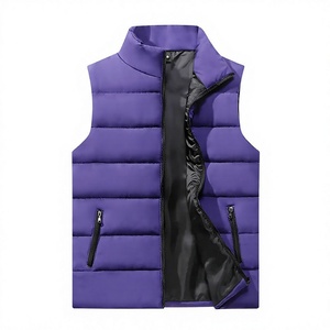 Men's Purple Quilted Puffer Vest V-neck Zipper Closure Windproof Breathable Eco-Friendly Casual Outerwear Autumn Warm Print - Product Image 1
