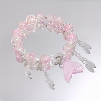 Bracelet Fantaisie en Perles de Verre Cristal Popcorn avec Pendentif Goutte et Breloque Queue de Poisson pour Filles, Femmes, Étudiantes – Bracelets d'Amitié, Cadeau Bijou