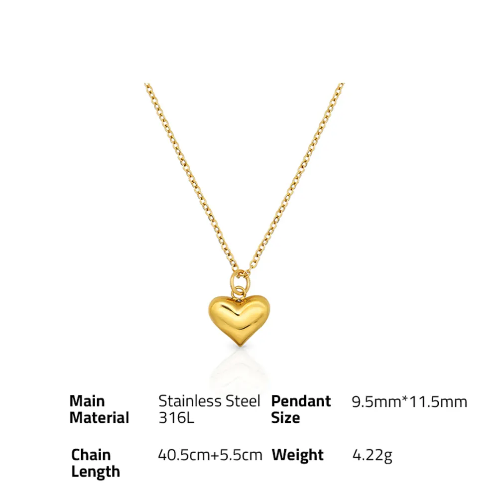 Necklace Chris April In Stock 316L Stainless Steel Simple PVD Gold Plated Retro Peach Heart Pendant Necklace