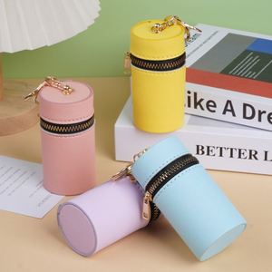 New Fashion Cylindrical Lipstick <b>Holder</b> Stylish Minimalist Change <b>Wallet</b> <b>Holder</b> Portable Pu Leather Lipstick Pouch for Women - Product Image 1