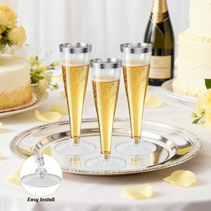 Lot <span class=keywords><strong>de</strong></span> 100 flûtes à <span class=keywords><strong>champagne</strong></span> jetables en plastique transparent avec bord argenté <span class=keywords><strong>de</strong></span> 4,5 oz, verres à vin, verres à mimosa pour mariage, anniversaire - Product Image 1
