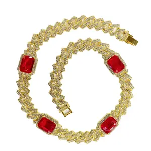 15MM Hip Hop mücevher elmas kolye toptan kırmızı yeşil Rhinestone kolye gerdanlık takı