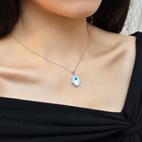 Collier de luxe en gros, en argent 925, opale synthétique 6A, zircons, plaqué or 18 carats et rhodium, pendentif, fournisseur de bijoux pour femmes