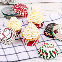 Moules à muffins ronds de Noël en papier, décorations de fête, emballages jetables pour cupcakes, couleur unie/imprimé