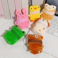 Dompet Koin Kawaii Tas Penyimpanan Earphone Mini Gantungan Kunci Hewan Kelinci Beruang Lucu Hadiah Ulang Tahun untuk Anak Perempuan dengan Resleting