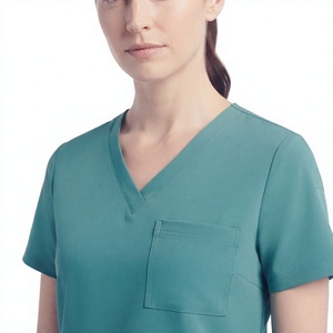 Ensemble de blouses médicales unisexes à col en V et manches courtes 100% coton couleur turquoise pour les professionnels de la santé - Product Image 6