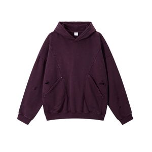 ผู้ผลิต OEM เสื้อฮู้ดดี้ผู้ชายแบบฟอกสีสไตล์วินเทจ ล้างสีแบบแอซิด วัสดุผ้าคอตตอนหนา ทรงโอเวอร์ไซส์ เสื้อสเวตเชิ้ตแบบไม่มีลาย TKAN9187 - Product Image 3