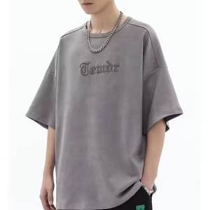 T-shirt da uomo in bianco dei pesi massimi nera alta qualità con grafica squadrata oversize T-shirt ricamate personalizzate per gli uomini - Product Image 2