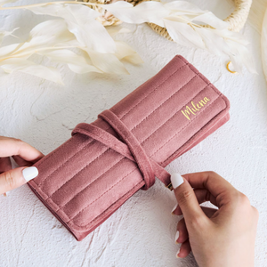 パーソナライズされたトラベルジュエリーロール、ブライズメイドギフトバッグ、ベルベットジュエリーオーガナイザー、ネックレス、ブレスレット、指輪、イヤリング用パッケージポーチ - Product Image 3