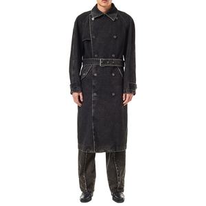 เสื้อโค้ทเทรนช์โค้ทผู้ชาย สไตล์วินเทจสุดหรู สีเทาซีดจาง ผ้าฝ้าย 100% กระดุมสองแถว มีเข็มขัดรัดเอว แจ็คเก็ตเดนิมยาว กันลม สำหรับผู้ชาย - Product Image 4