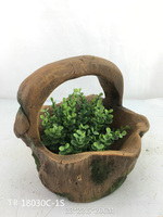 Pot de fleurs décoratif rustique fait main en résine, peint à la main, imitation écorce d'arbre, grenouille, pierre, pour jardin et patio extérieur