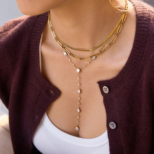 สร้อยคอรูปตัว Y ประดับเพชรทรงหยดน้ำ ทอง 18K ดีไซน์เรขาคณิต เครื่องประดับสำหรับงานปาร์ตี้ - Product Image 2