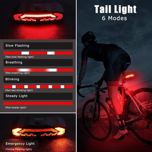 Feu arrière de vélo intelligent LED étanche en ABS rechargeable par USB 2200 mAh avec capteur de vibration et indicateur de freinage - Product Image 2