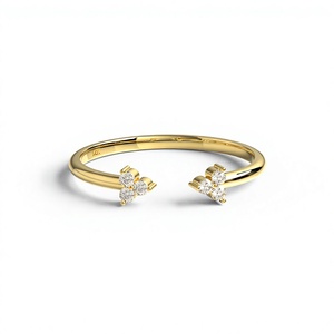 18K Gold Plated Diamond <b>Ring</b> Open Cuff Flower Cluster <b>Adjustable</b> Bypass <b>Ring</b> Minimalist Stackable Wedding Band Fine Jewelry - Product Image 1