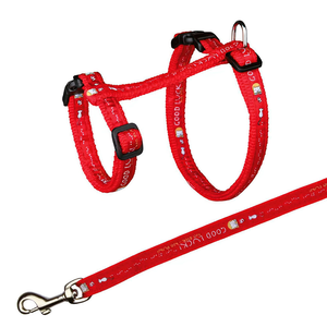 Ensemble laisse et harnais pour chat en nylon rouge avec imprimé porte-bonheur pour animaux de compagnie - Product Image 2