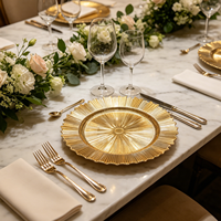 Assiette de Présentation Ronde en Plastique Doré à Motif Engrenage Classique, Pigmentée, pour Mariages et Banquets – Vente Chaude
