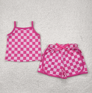 Ensemble décontracté écologique à carreaux pour petites filles, haut à bretelles et short d'été à manches courtes, 2 pièces - Product Image 5