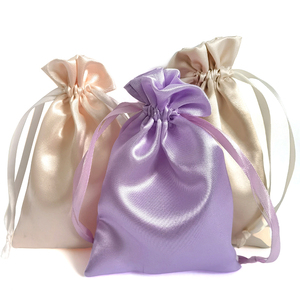 Toptan lüks saç uzatma ambalaj saten çanta ile özel logo kişiselleştirilmiş büzgülü torba - Product Image 5