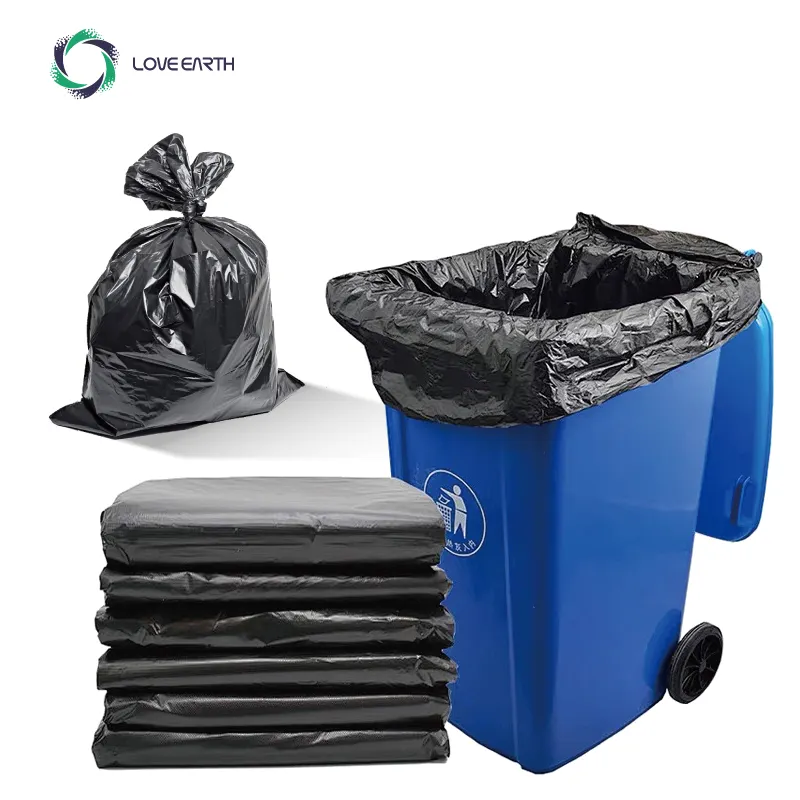 Bolsas de basura compostables de plástico Pla personalizadas para contratistas de 55-60 galones, bolsas de basura resistentes con lazo cruzado de 3,0 mil