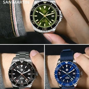 นาฬิกา San Martin SN0136 39 มม. รุ่น Diver GMT หน้าปัดเคลือบเอนาเมล NH34 ตัวเรือนสแตนเลสสตีล นาฬิกาข้อมือผู้ชายสุดหรู ระบบอัตโนมัติ เครื่องจักรกล แซฟไฟร์ พร้อมพรายน้ำ - Product Image 4