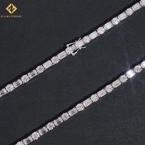ZUANFA VVS Moissanite Tennis Chain 925 Silver Rhodium Plated Round Cut GRA Certified Unisex <b>Emerald</b> Cut Luxury Party Necklace - Product Image 3