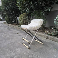 Tabouret de bar pliant minimaliste contemporain en métal et bois, rembourré en bouclette, pour îlot de cuisine, maison moderne, loft urbain