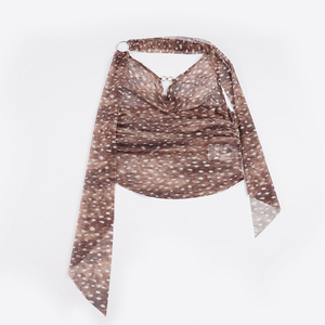 Camisole en mousseline respirante à col en V pour femme, imprimé animal et bretelles spaghetti, style sexy et clubbing - Product Image 6