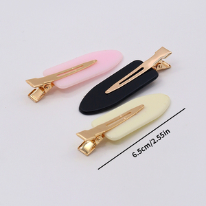 Logo personnalisé sans pli pinces à cheveux sans pli 6.5cm épingles à cheveux en bec de canard plat Barrette pour maquillage acétate sans courbure pinces à cheveux fantaisie - Product Image 2