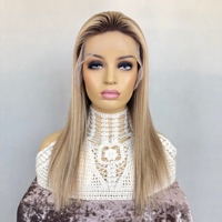 Perruque Lace Top Cheveux Humains Européens Vierges Double Drawn, Couleur Blonde avec Mèches Brunes, Pointes Pleines, Nœud Unique, Racine Foncée