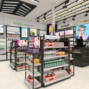 Exhibición de cosméticos, tienda de diseño interior, muebles de acero y madera, estantes de exhibición de cosméticos - Product Image 4
