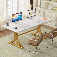 Bureau d'ordinateur de direction moderne en bois faux marbre de 63 '', grand bureau de luxe pour la maison avec pieds en métal élégants