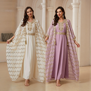 Elegant <strong>Gold</strong> Zigzag Sequin Polyester Kimono Abaya Embroidered Belt Modest Long Dress Eid Ramadan Wedding Party Moroccan <strong>Kaftan</strong> - Product Image 2