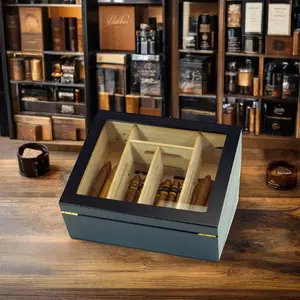 Sonny Custom Wholesale Black Wooden Cigar Display Humidor Box for Cigar Bar