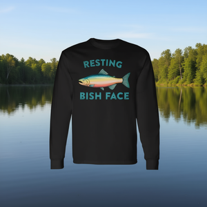 Camiseta de manga larga con diseño de pez y meme de pesca: Resting Bish Face Fish Pun Long Sleeve T-Shirt Fishing Meme Slang Phrase - Product Image 1