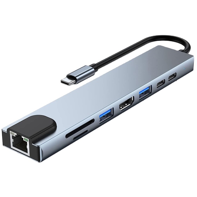 Spot Stock 8 in 1 Hub 3.0 Poort Reader SD Kaartlezer Usb C Hub Ethernet Port PD Usb 3.0 Port Type C to Usb Hub
